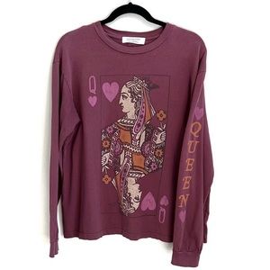 Free People Daydreamer Queen Of Hearts Tee Shirt Long Sleeved Cranberry